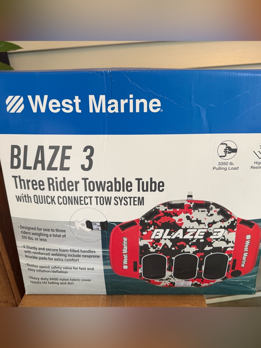 West Marine Blaze 3 Three Rider Towable Tube - Red/Black/White NIB